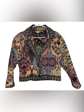 Vintage Painted Pony Tapestry Jacket Cropped Floral USA Medium